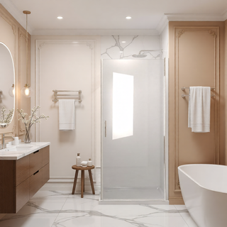 Sunvega 24x72 Inch Brushed Nickel Pivot Shower Door with Half Frame