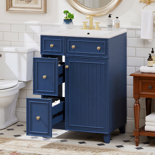 Sunvega 24-Inch Bathroom Vanity Cabinet with Ceramic Sink and Storage