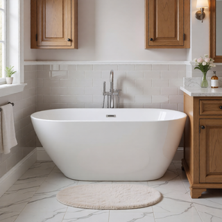 Sunvega 59 Inch Acrylic Freestanding Soaking Tub with Gold Overflow Drain