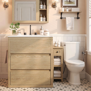 Sunvega Gray Bathroom Vanity with Ceramic Sink and 2 Soft Close Full-Extension Drawers