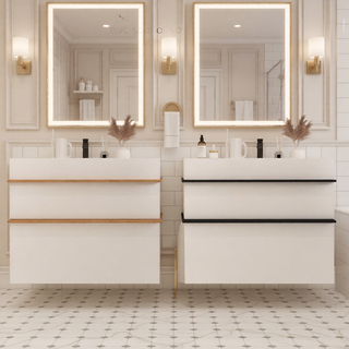 Sunvega White Wall Mounted Bathroom Vanity with Integrated Acrylic Sink and Soft-Close Drawers