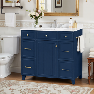 Sunvega 36 inch White Bathroom Vanity with Ceramic Sink and Soft Close Doors