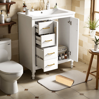 Sunvega 30 Inch Solid Wood Freestanding Bathroom Vanity with Ceramic Sink and Storage