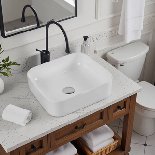 Sunvega White Ceramic Countertop Basin with High-Gloss Stain-Resistant Finish