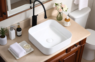 Sunvega White Ceramic Countertop Basin with High-Gloss Stain-Resistant Finish