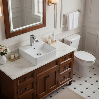 Sunvega White Ceramic Countertop Basin with High-Gloss Stain-Resistant Finish