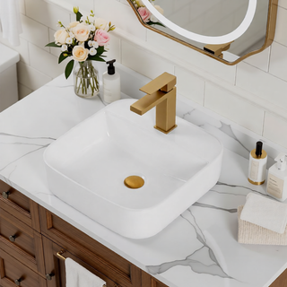 Sunvega White Ceramic Countertop Basin with High-Gloss Stain-Resistant Finish