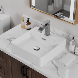 Sunvega White Ceramic Countertop Basin with High-Gloss Stain-Resistant Finish