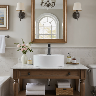 Sunvega White Ceramic Countertop Basin with High-Gloss Stain-Resistant Finish