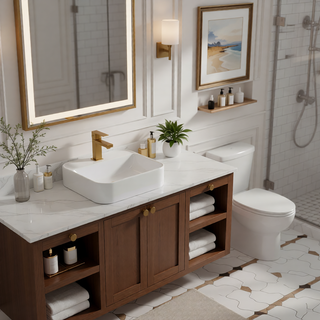 Sunvega White Ceramic Countertop Basin with High-Gloss Stain-Resistant Finish