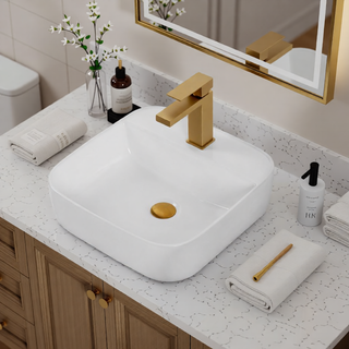 Sunvega White Ceramic Countertop Basin with High-Gloss Stain-Resistant Finish
