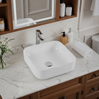 Sunvega White Ceramic Countertop Basin with High-Gloss Stain-Resistant Finish
