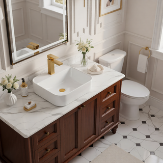 Sunvega White Ceramic Countertop Basin with High-Gloss Stain-Resistant Finish