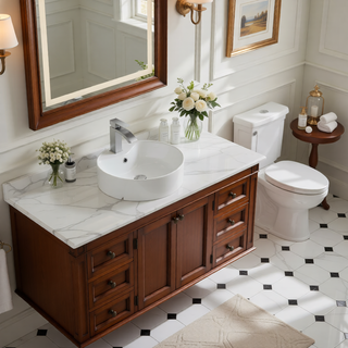 Sunvega White Ceramic Countertop Basin with High-Gloss Stain-Resistant Finish