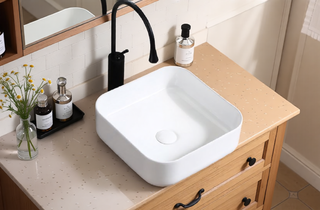 Sunvega White Ceramic Countertop Basin with High-Gloss Stain-Resistant Finish