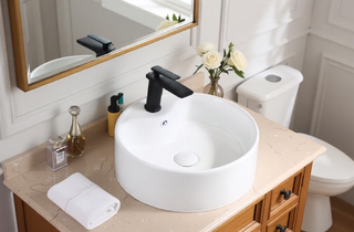 Sunvega White Ceramic Countertop Basin with High-Gloss Stain-Resistant Finish