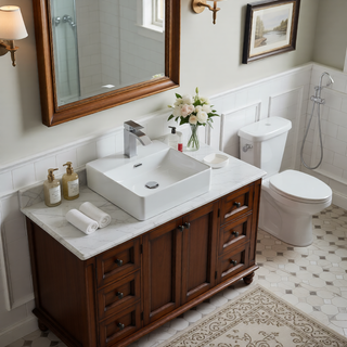 Sunvega White Ceramic Countertop Basin with High-Gloss Stain-Resistant Finish
