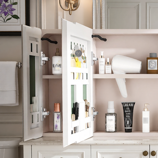 Sunvega Aluminium Medicine Cabinet Mirror with LED Light Defogging Function Cosmetic Storage Rack