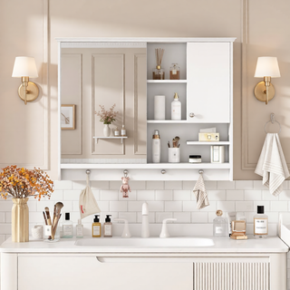 Sunvega 36 Inch Wall Mounted Bathroom Mirror Cabinet with Adjustable Shelf and Hidden Storage