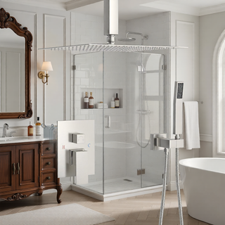 Sunvega Ceiling Mount Square Rainfall Shower System with Handheld Spray and Matte Black Finish