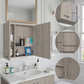 Sunvega Double Door Medicine Cabinet with Four Interior Shelves and Ample Mirror