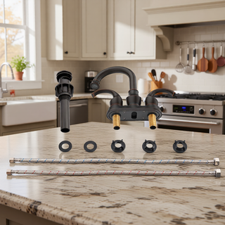 Sunvega Brushed Gold 2-Handle 4-Inch Centerset Vanity Sink Faucet with 360 Degree Rotating Spout