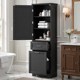 Sunvega Tall Freestanding Bathroom Storage Cabinet with Two Drawers and Adjustable Shelf