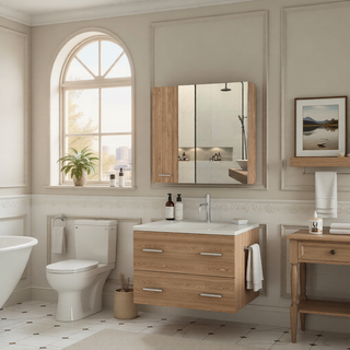 Sunvega Double Door Medicine Cabinet with Four Interior Shelves and Ample Mirror