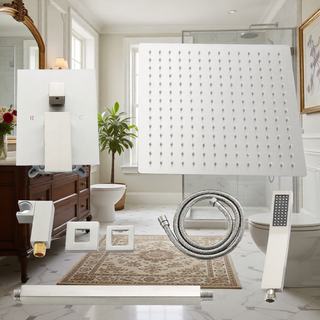 Sunvega Ceiling Mount Square Rainfall Shower System with Handheld Spray and Matte Black Finish