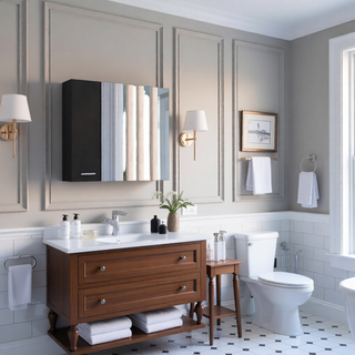 Sunvega Double Door Medicine Cabinet with Four Interior Shelves and Ample Mirror