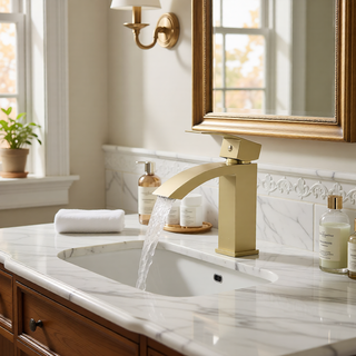 Sunvega Brushed Nickel Single Hole Waterfall Bathroom Sink Faucet with Single Handle