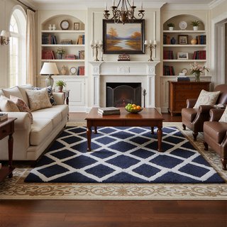 Sunvega Reversible High Pile Tufted Microfiber Bath Rug with Geometric Square and Stripes