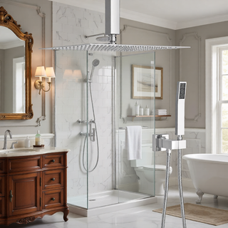 Sunvega Ceiling Mount Square Rainfall Shower System with Handheld Spray and Matte Black Finish