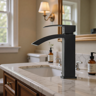 Sunvega Brushed Nickel Single Hole Waterfall Bathroom Sink Faucet with Single Handle