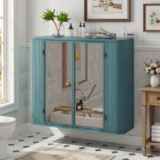 Sunvega Wall-Mounted Bathroom Cabinet with 2 Mirrored Doors and Open Shelf
