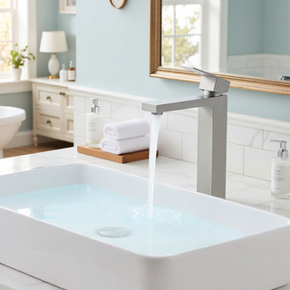 Sunvega Brushed Nickel Single Hole Waterfall Bathroom Sink Faucet with Single Handle