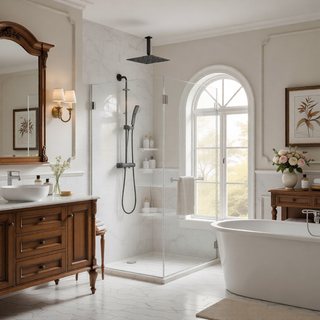 Sunvega Ceiling Mounted Rainfall Shower System Combo with Handheld and Self-Cleaning Nozzle