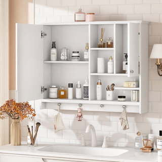 Sunvega 36 Inch Wall Mounted Bathroom Mirror Cabinet with Adjustable Shelf and Hidden Storage