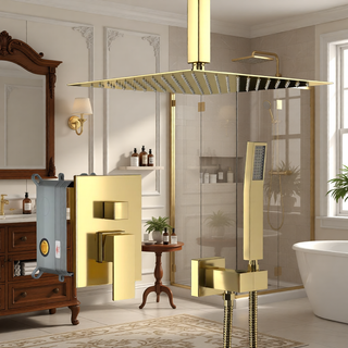 Sunvega Ceiling Mount Square Rainfall Shower System with Handheld Spray and Matte Black Finish