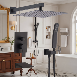 Sunvega Matte Black Wall Mount Shower System with High Pressure Rain and Handheld