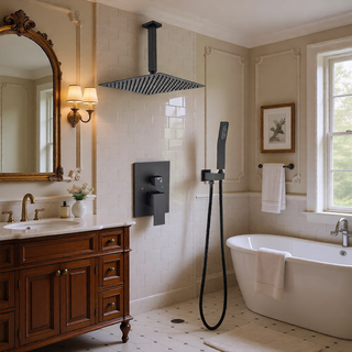 Sunvega Ceiling Mounted Rainfall Shower System Combo with Handheld and Self-Cleaning Nozzle