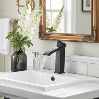 Sunvega Brushed Nickel Single Hole Waterfall Bathroom Sink Faucet with Single Handle