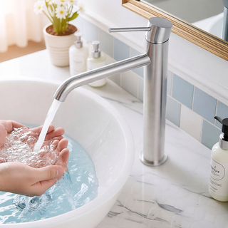 Sunvega Brushed Nickel Single Hole Waterfall Bathroom Sink Faucet with Single Handle