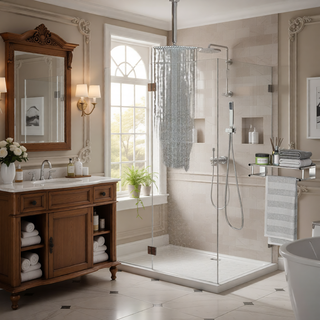 Sunvega Ceiling Mount Square Rainfall Shower System with Handheld Spray and Matte Black Finish