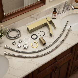 Sunvega Brushed Nickel Single Hole Waterfall Bathroom Sink Faucet with Single Handle