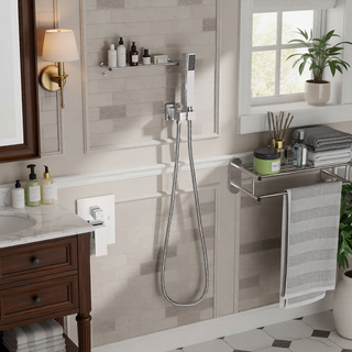 Sunvega Ceiling Mount Square Rainfall Shower System with Handheld Spray and Matte Black Finish