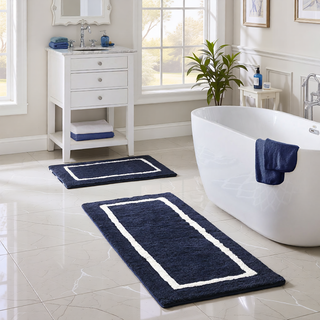Sunvega Reversible High Pile Tufted Microfiber Bath Rug with Geometric Square and Stripes