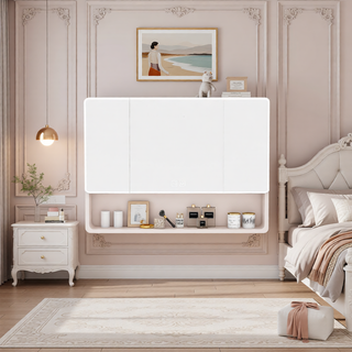 Sunvega Aluminium Medicine Cabinet Mirror with LED Light Defogging Function Cosmetic Storage Rack