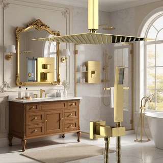 Sunvega Ceiling Mount Square Rainfall Shower System with Handheld Spray and Matte Black Finish