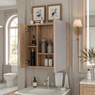 Sunvega Double Door Medicine Cabinet with Four Interior Shelves and Ample Mirror